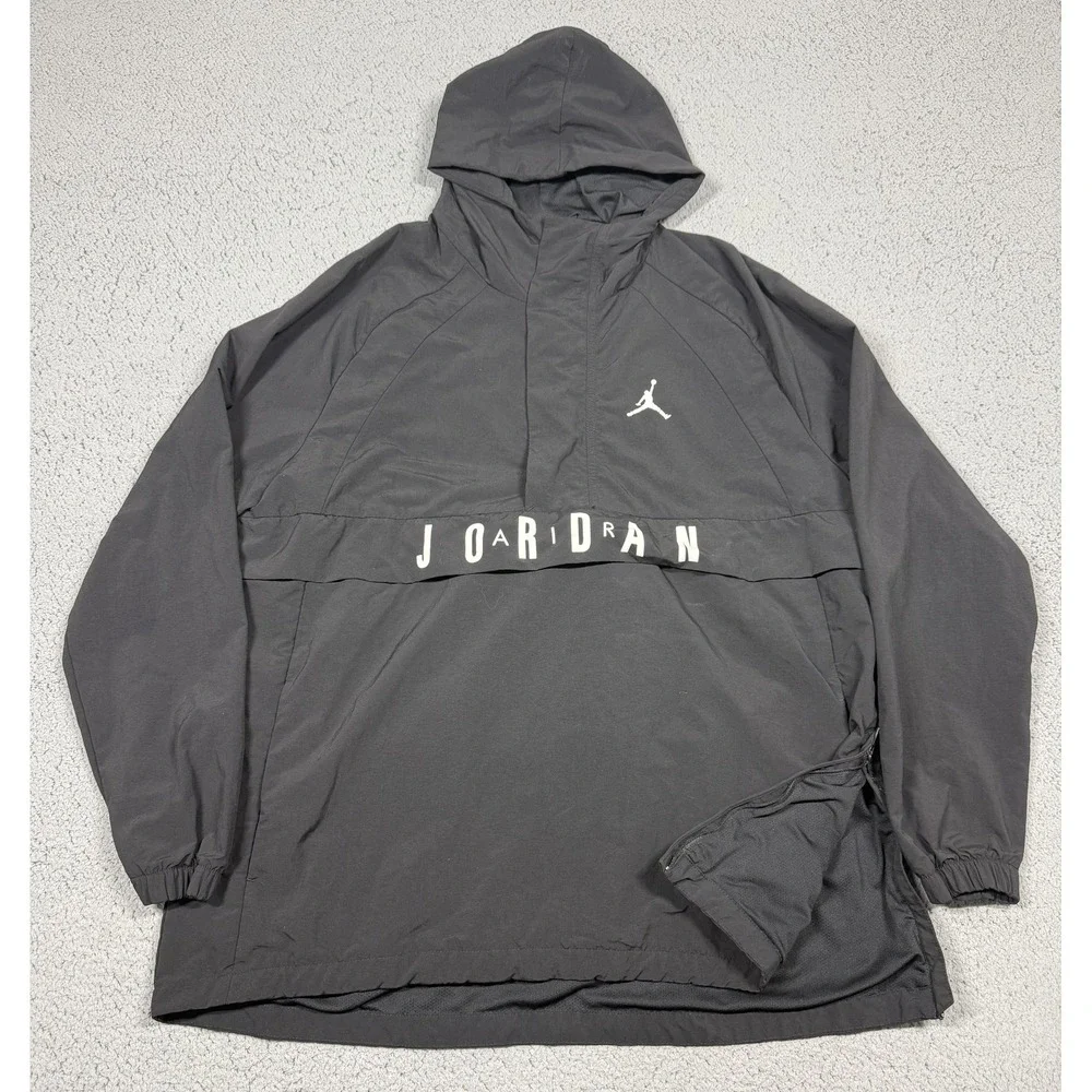Jordan Jacket Mens Large Black Hooded Pullover Windbreaker Basketball 942729-011